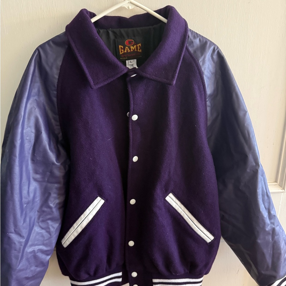 Game Sportswear Purple and White Varsity Jacket